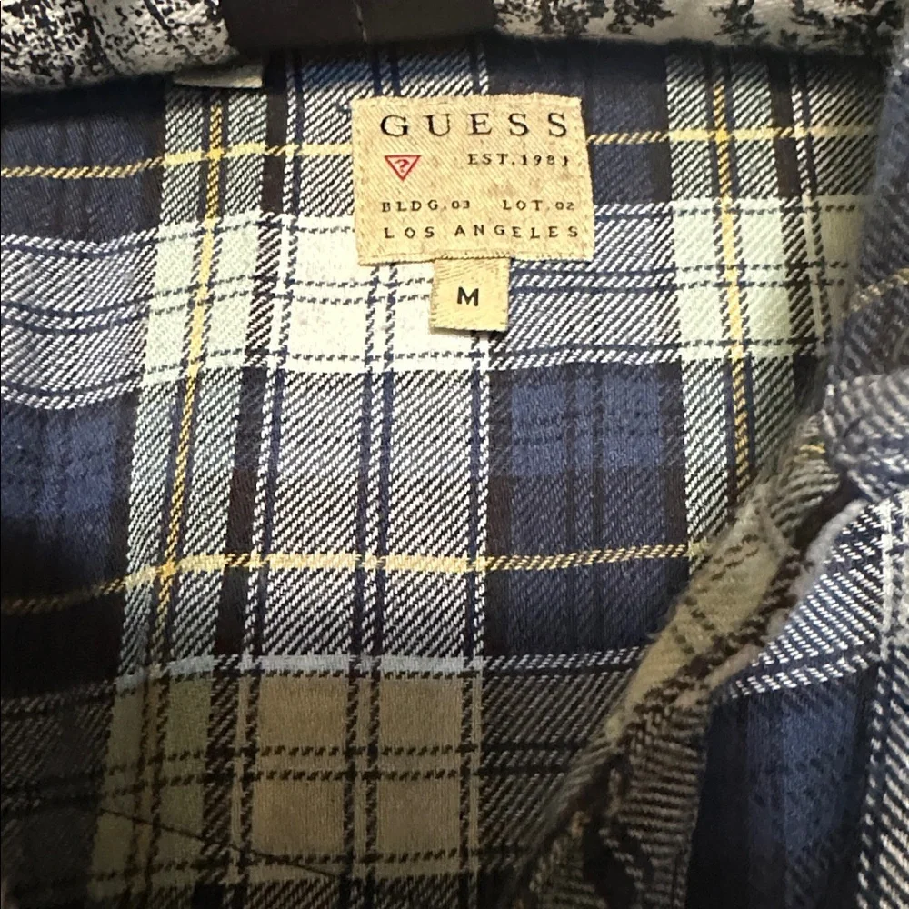 GUESS Flannel Button Pearl Snap Shirt Blue Plaid Rhinestones Women's Meduim - Picture 2 of 6